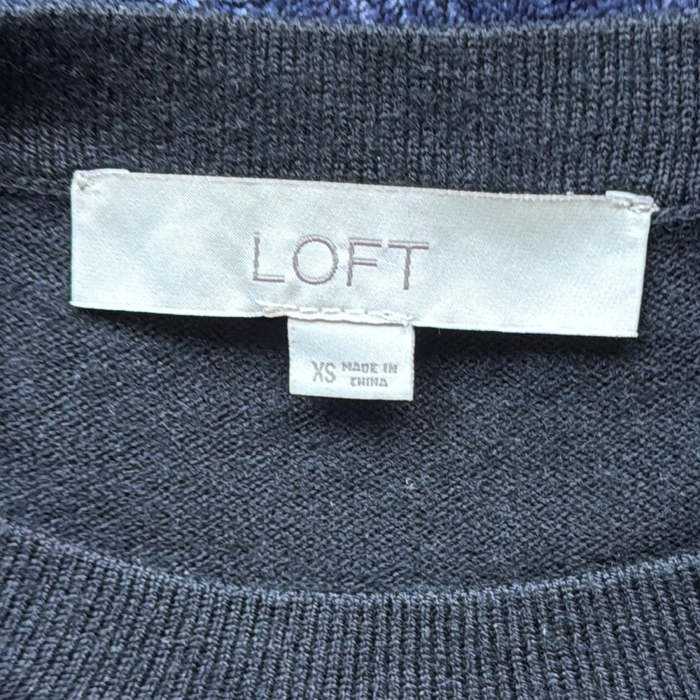 LOFT Black Crew neck lightweight sweater 3/4 Sleeve floral sleeves XS Like New - Picture 8 of 15